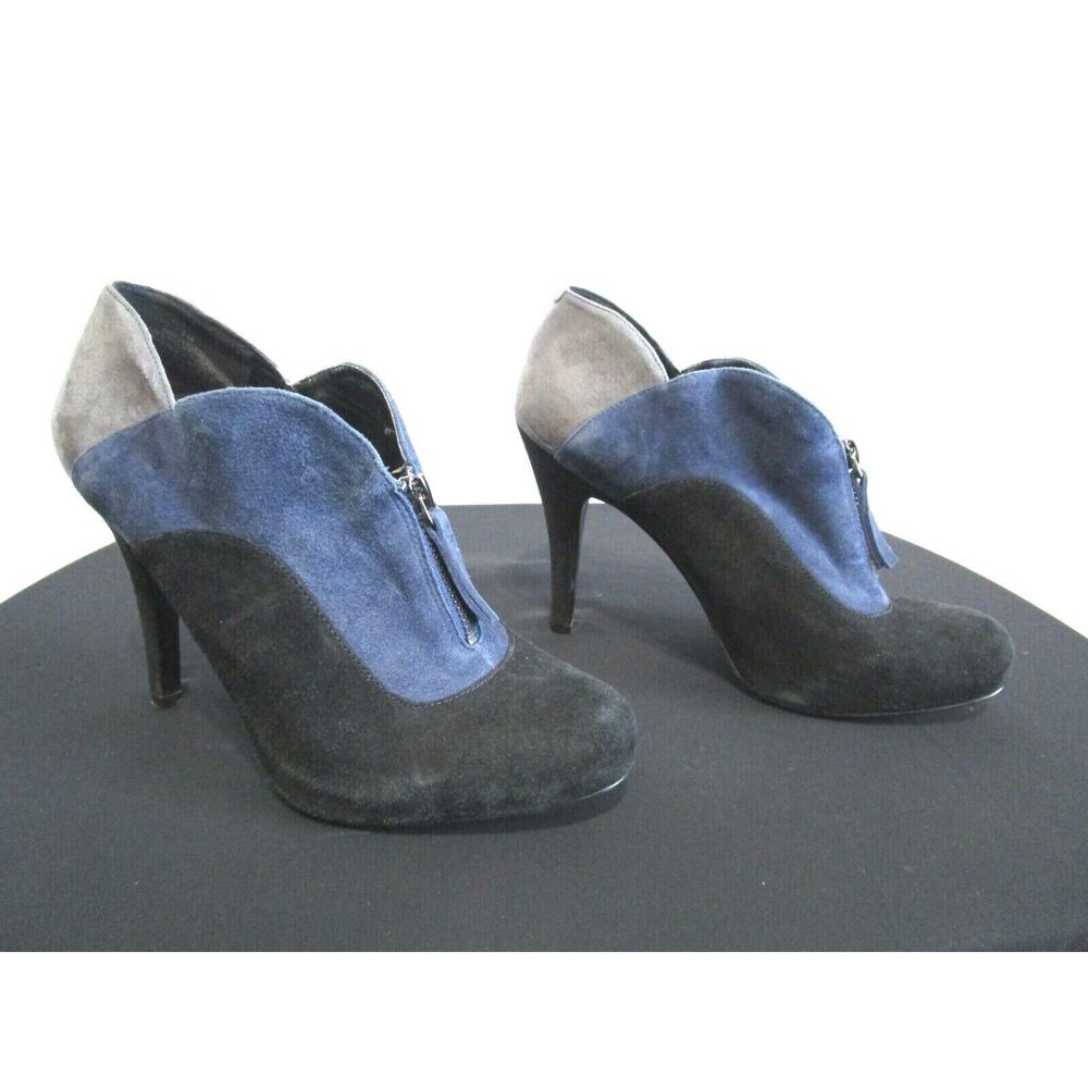 Nine West Black, Gray & Blue Suede High Heel Ankle Zip Up Booties Women Sz 9 M